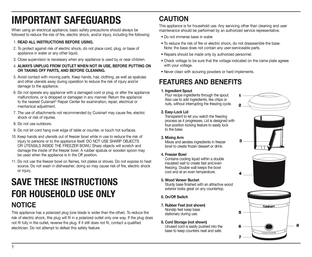 Cuisinart ICE-35, IB-8565 manual FEATURES AND Benefits 